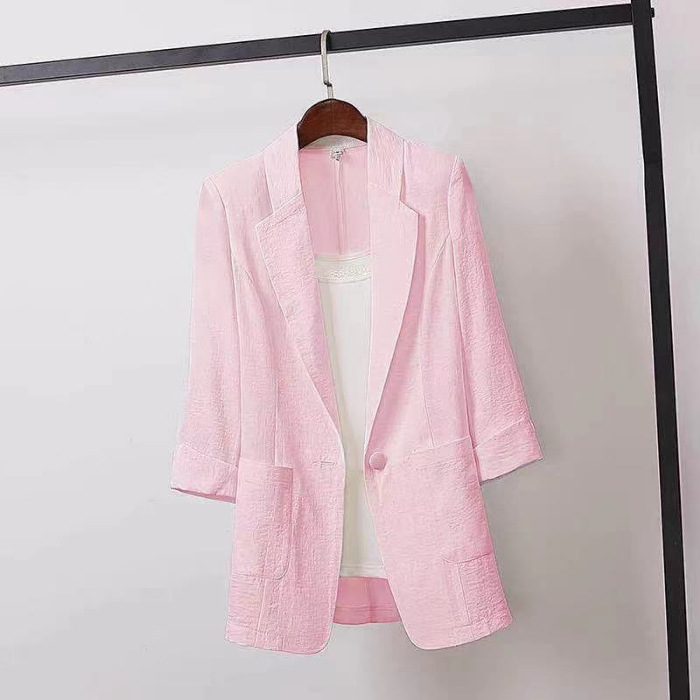 Picture of Linen Small Suit Women's Jacket Thin 2024 Summer Suit Korean Style Sun Protection Clothing Casual British Style Women's White Black
