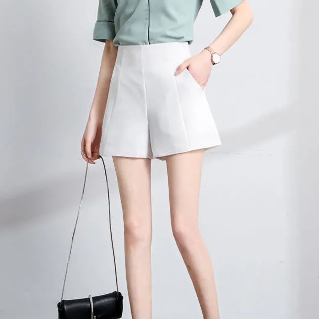 A- word Casual Wide Leg Outer Wear Slimming Autumn plus size Black Thin Small Summer High Waist Suit Shorts Women