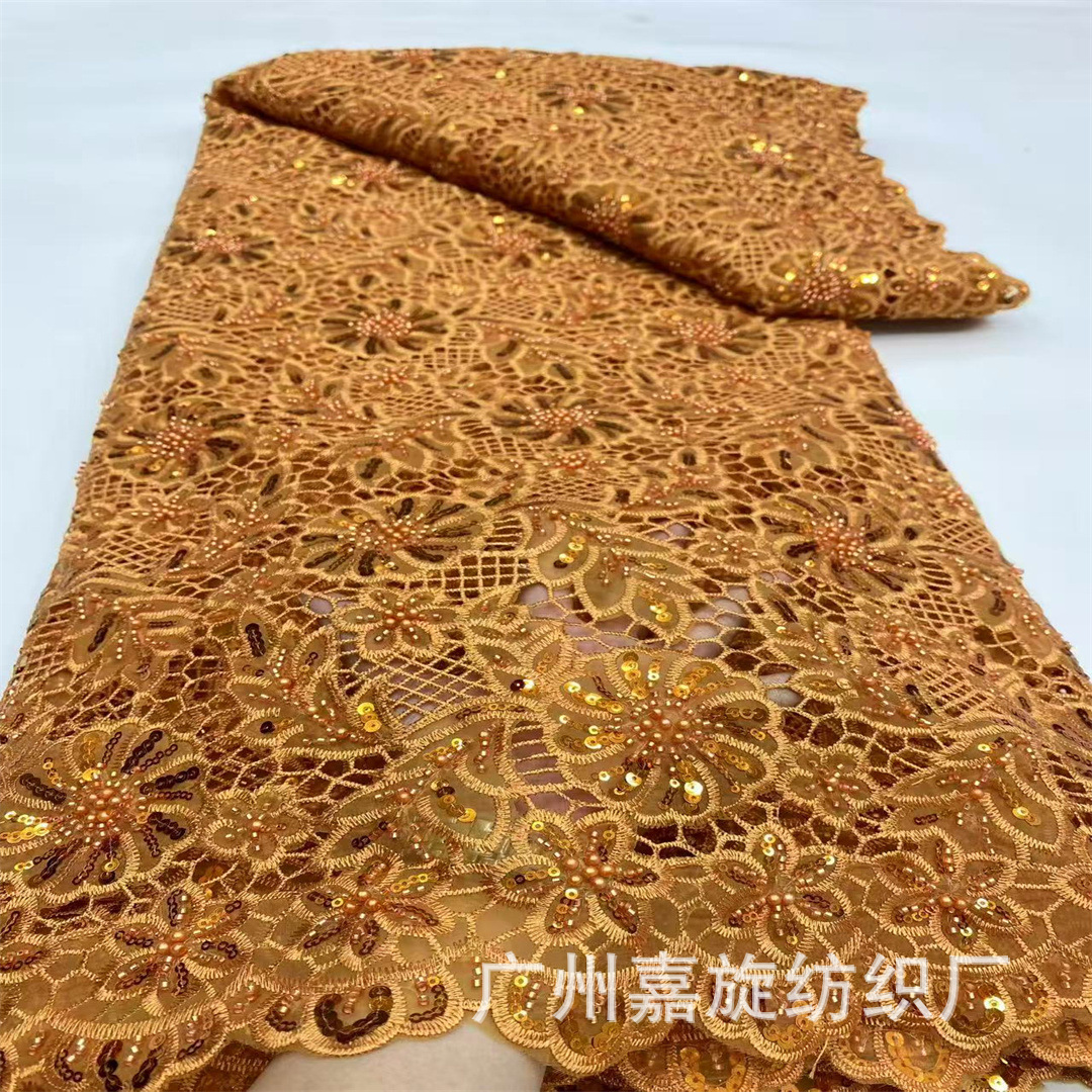 Organza Beads Water-Soluble Embroider Lace Cut Out Sequins African Ladies Clothing Dress Lace Fabric Lace