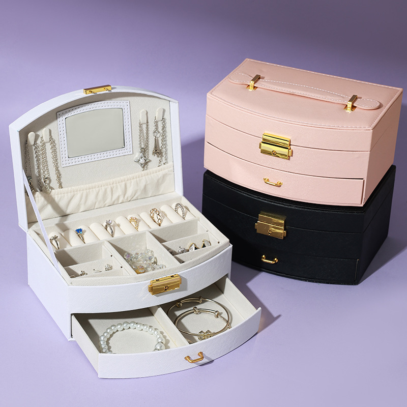 Princess Jewelry Box Hair Accessories Jewelry Storage Box Drawer-Type Ring Earrings Children's Fan-Shaped Double-Layer Jewelry Box