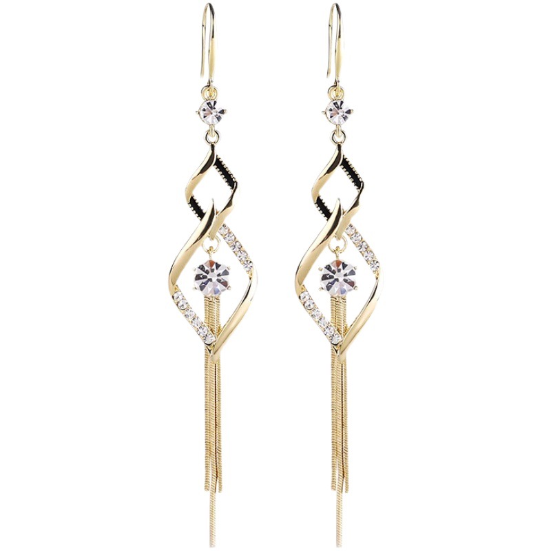 s9252 Silver Needle Earrings Long Geometric Diamond Earrings Women's 2023 New Fashion Elegant High-end Earrings