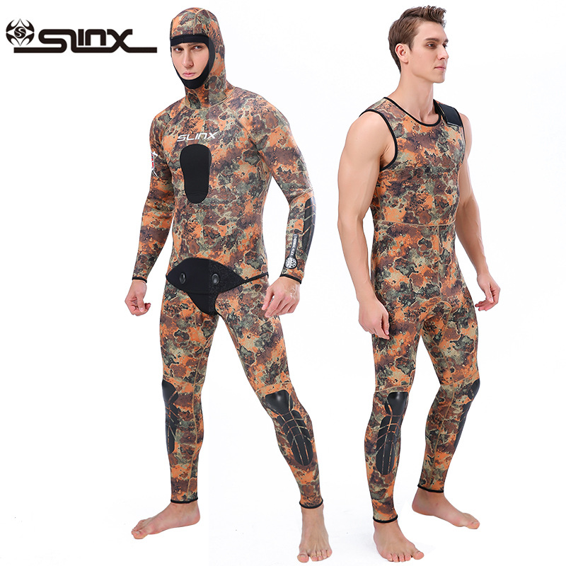 slinx professional fish hunting suit 3mm camouflage camouflage diving suit split suit Hooded Thermal diving suit snorkeling suit