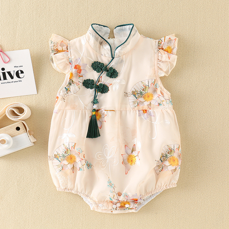 Picture of Baby Autumn Clothing Thin Chinese Style Romper Newborn Autumn One-Piece Clothes Baby Girl Full Month Hundred Days Dress