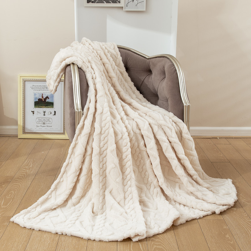 Picture of Solid Color 3D Jacquard All Year Round Taffeta Blanket Quilted Flannel Spring and Summer Nap Blanket Cover Small and Super Soft