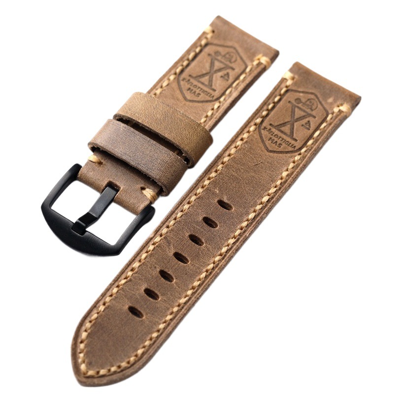 Wear-resistant leather strap 20 21 22 23 24 26MM light brown cowhide first layer cowhide half fold without interlayer