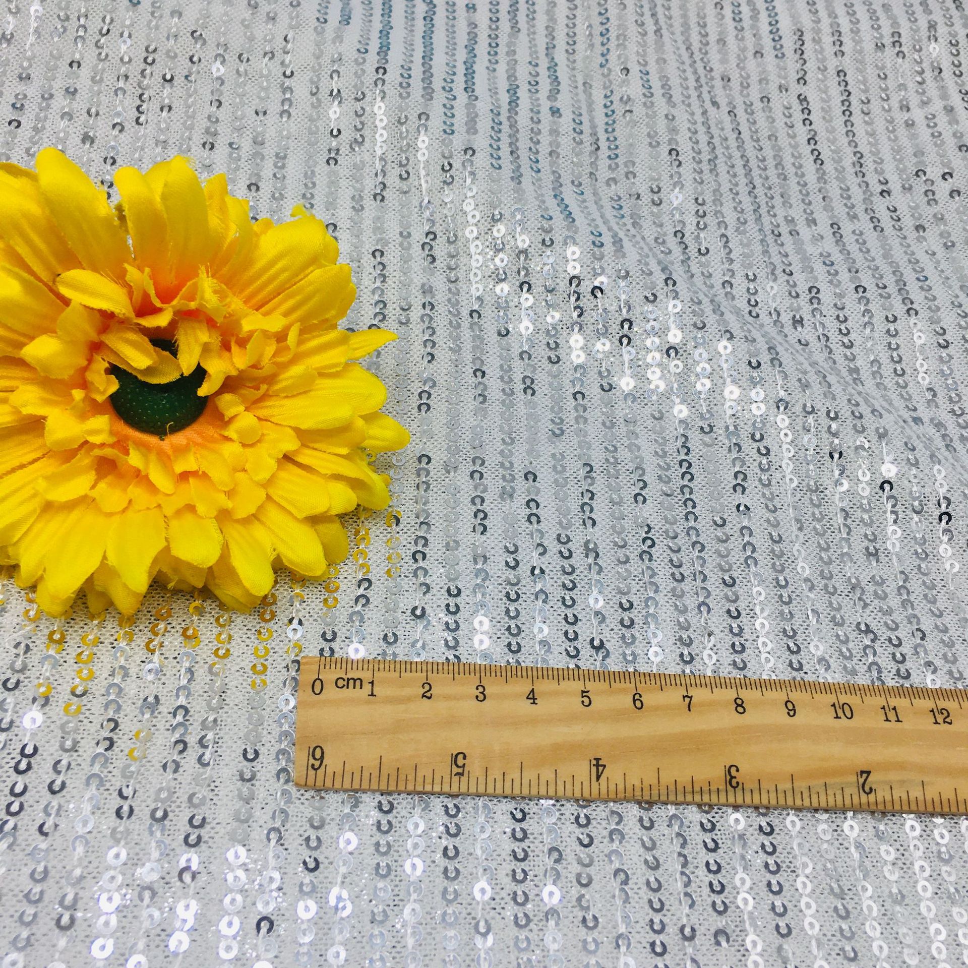 Picture of 3mm Straight Sequin Fabric Vertical Strip Stretch Mesh Bead Embroidered Cloth T-Table Dress Dress Wedding Dress Sequin Cloth