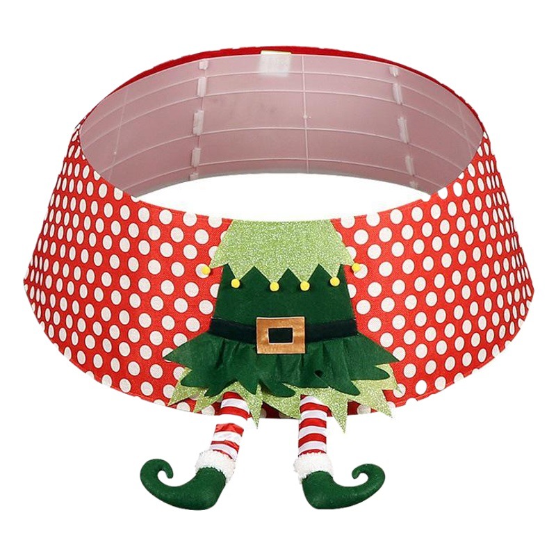2024 cross-border new Christmas tree skirt Christmas red white wave dot tree skirt elf leg shape Christmas tree apron