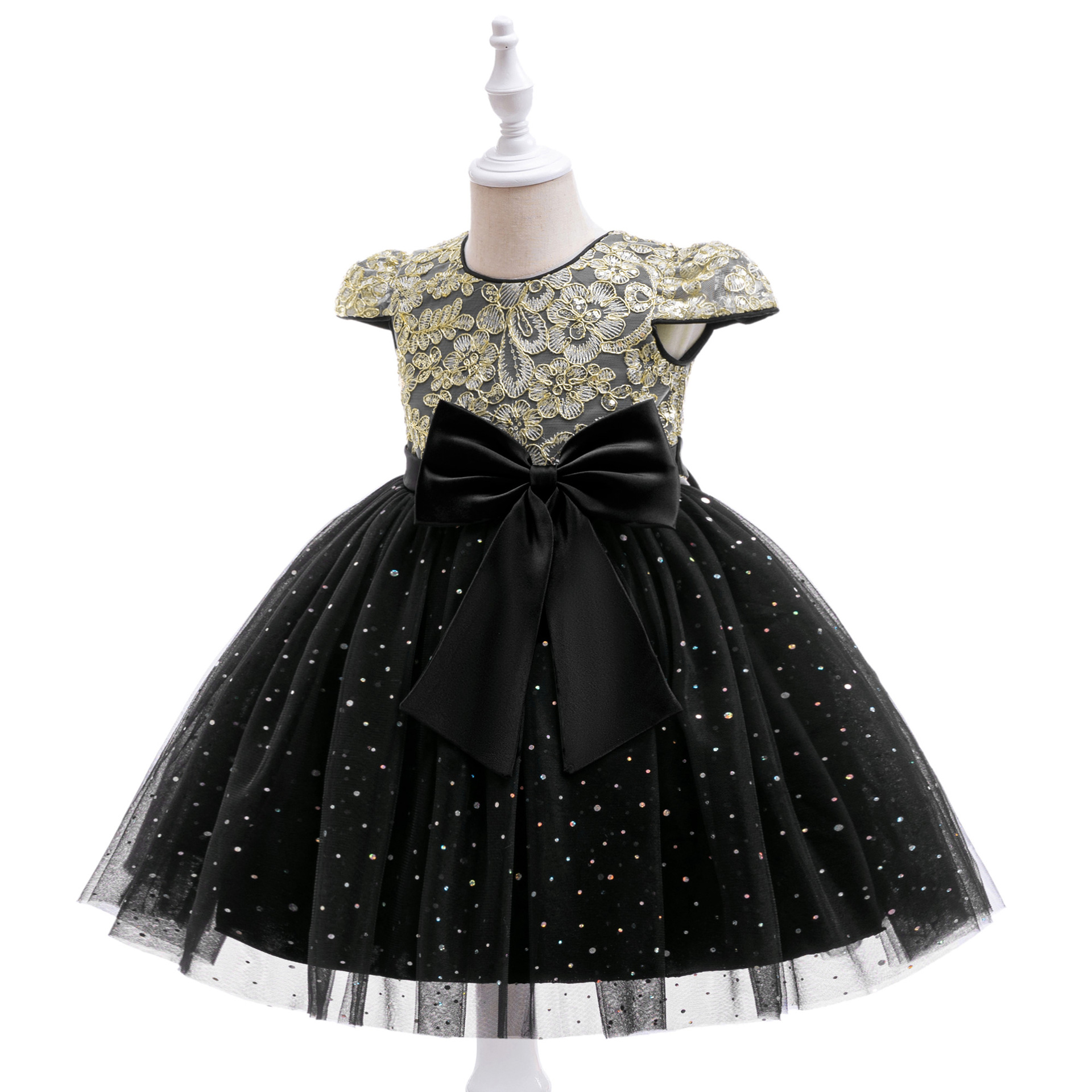 Picture of 2025 Girls Princess Dress Sister Style Mesh Dress Photo Shoot Dress Embroidered Round Neck Dress Sister Dress