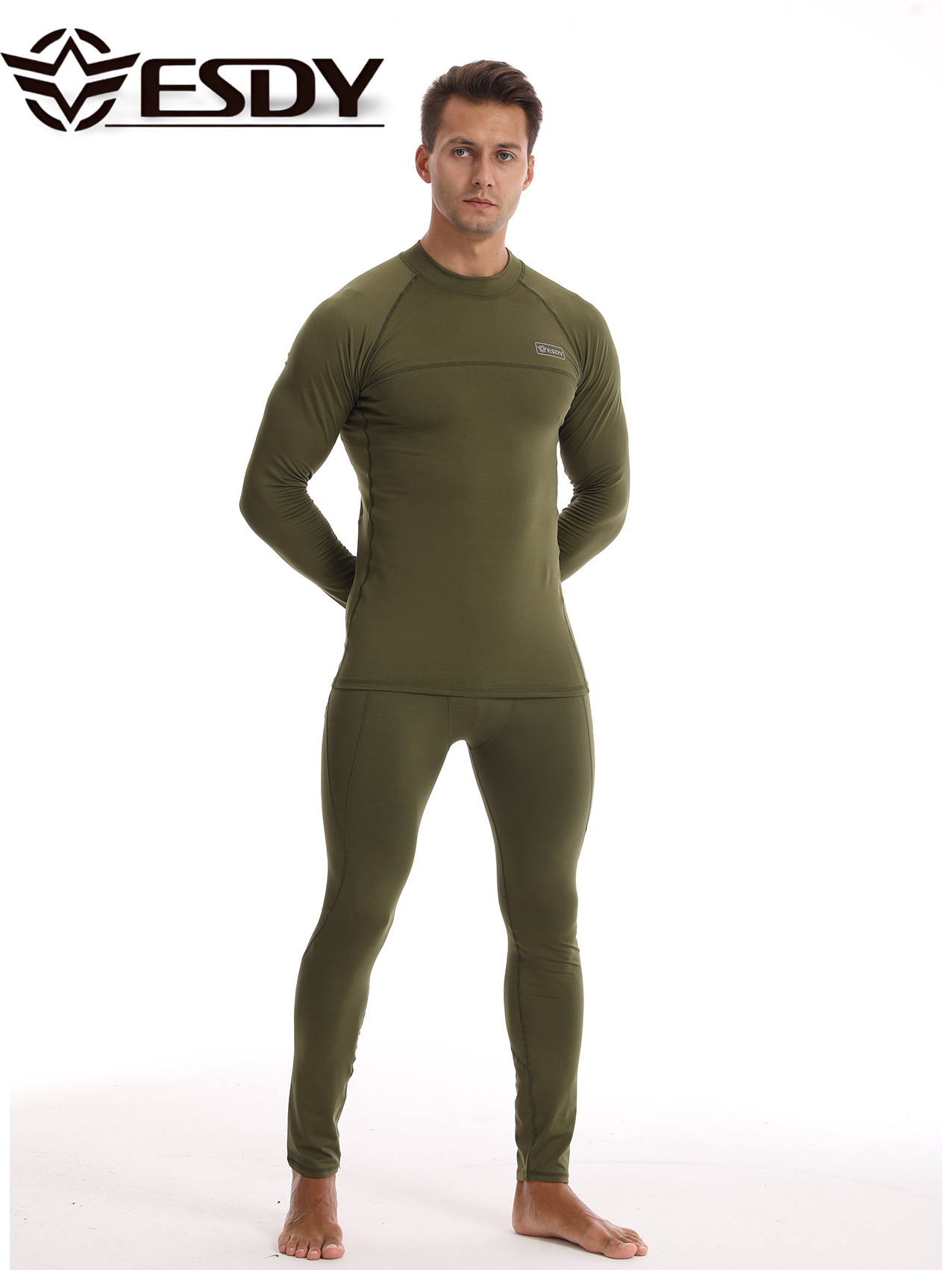 ESDY New Round Neck Men's Sports Camouflage Underwear Cross Border Casual Polyester Warm suit Cold Resistant 175 suit
