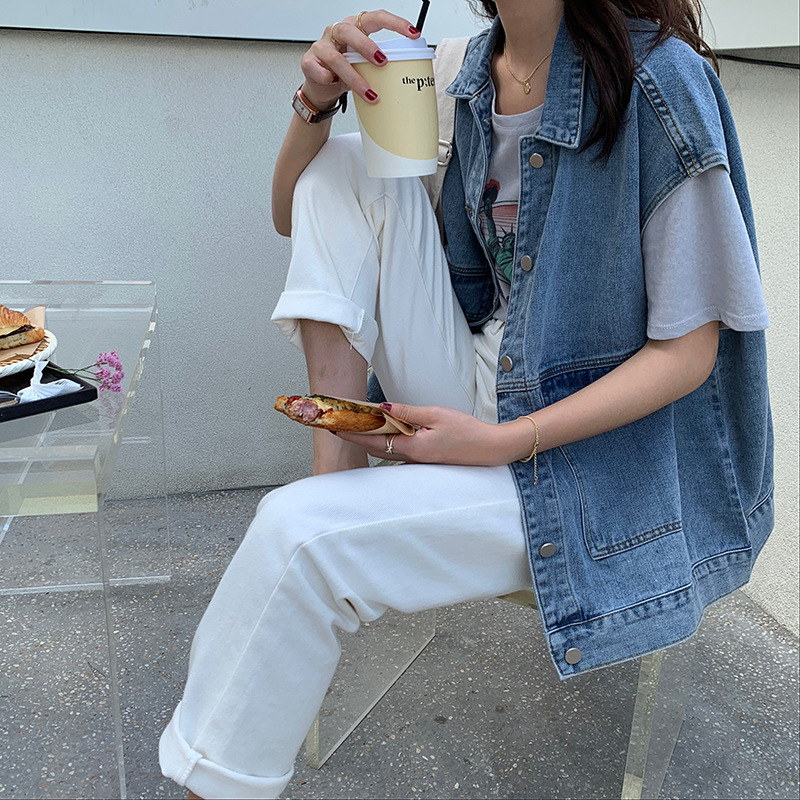 Picture of Autumn Loose Denim Vest for Women Korean Style Student Jacket Slim Versatile Fashion Harajuku Casual Sleeveless Vest Trendy
