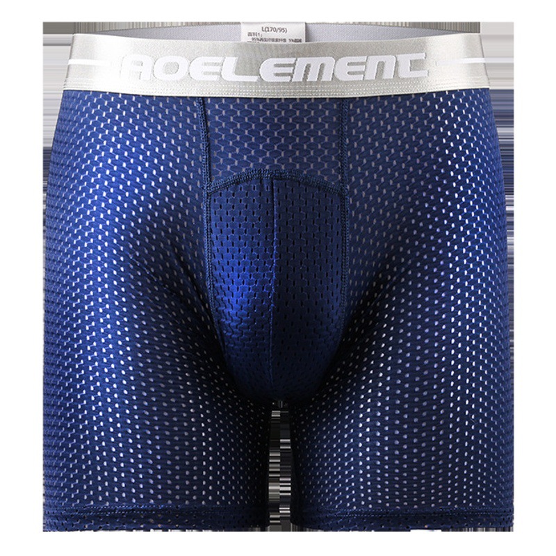 Professional Sports Men's Underwear Long Anti-wear Leg Boxer Shorts Ice Silk Hollow Breathable Quick-drying Running Leg Pants