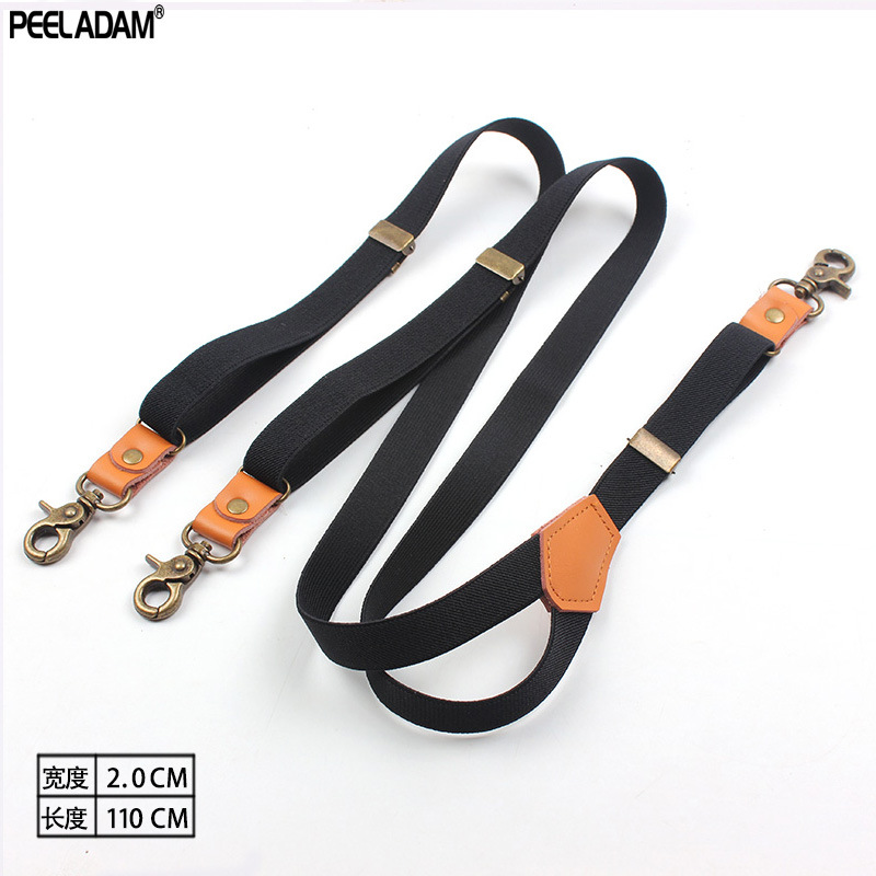 Picture of Suit Pants Shoulder Strap Black y Strap Clip Triple Clip Hook Buckle Suspender Strap Leather Rivet Vintage Suspender Strap