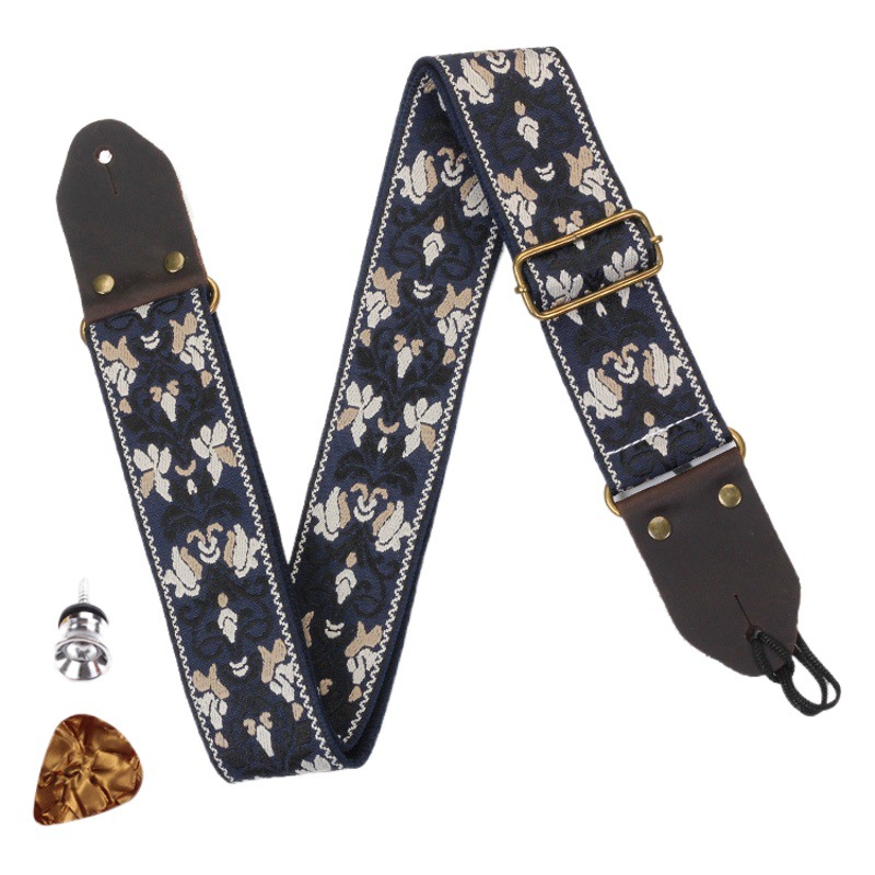 Langting Embroidered Style Guitar Strap Bass Electric Guitar Shoulder Strap Crossbody Strap with Tail Studs Strap