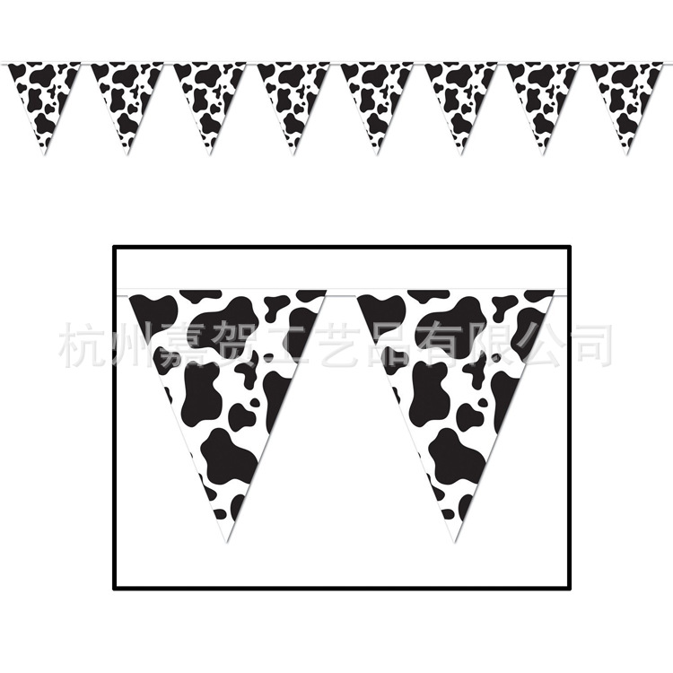 Spot Farm Party Outdoor Decoration Hanging Flag Black and White Cow Pattern Banner Flag String Flag Pull Flag Triangle String Flag