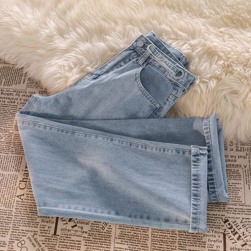 Picture of Summer Thin Loose Adjustable New Style Straight All-match Draping Outer Wear Light-colored High-waist Floor-mopping Wide-leg Jeans for Women