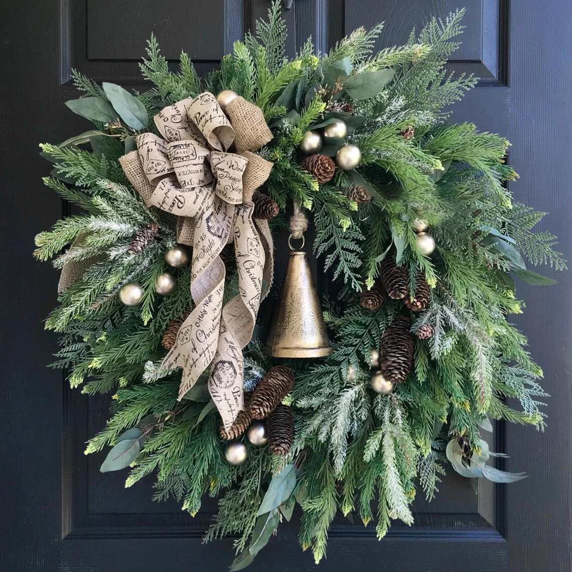 PE pine cones and pine needles retro bells artificial garland Bohemian pastoral style rattan wreath door hanging decorations