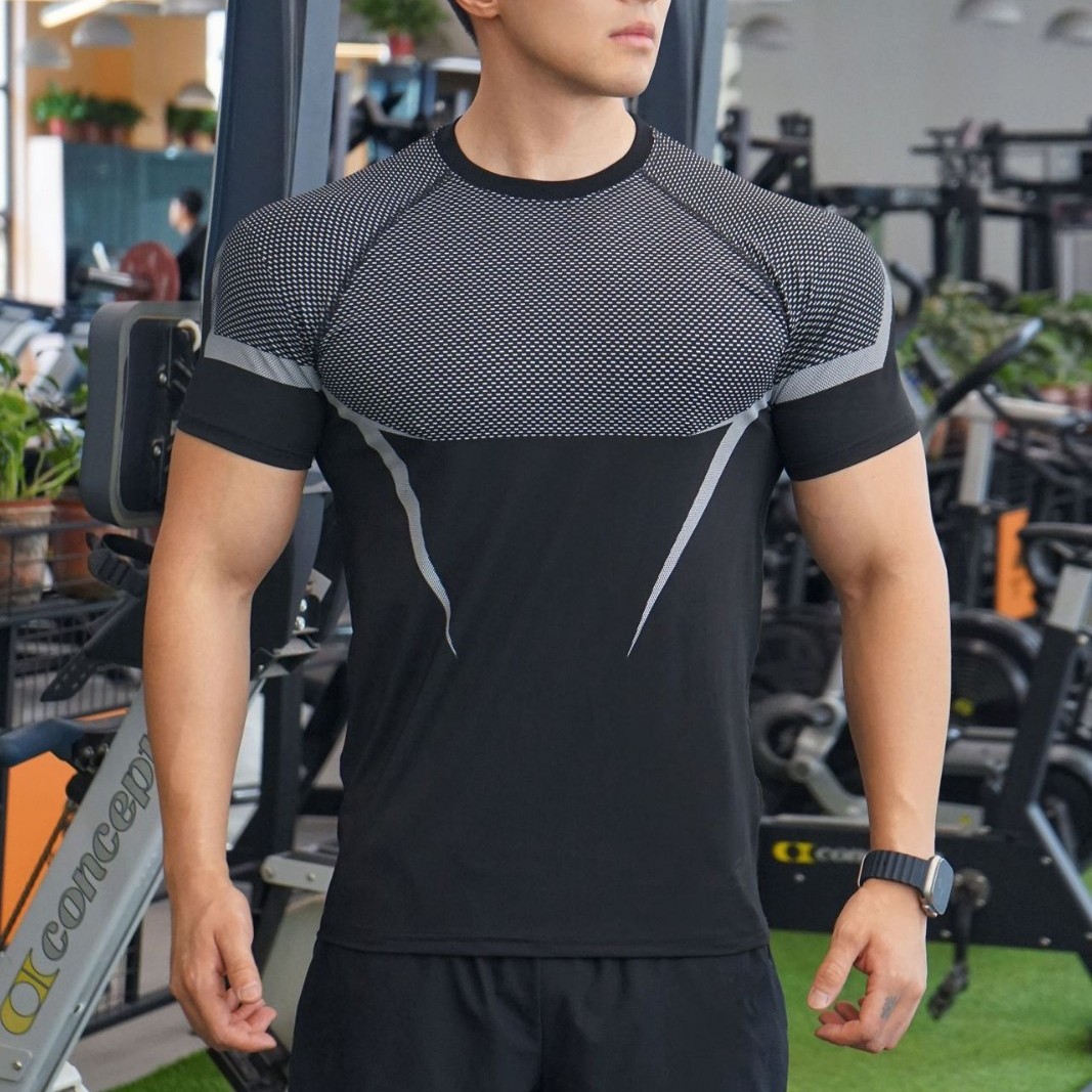 Cross-Border Summer Fitness Training Bodysuit New Men's Quick-Drying Breathable Sports Short-Sleeved Series Milk Silk T-Shirt
