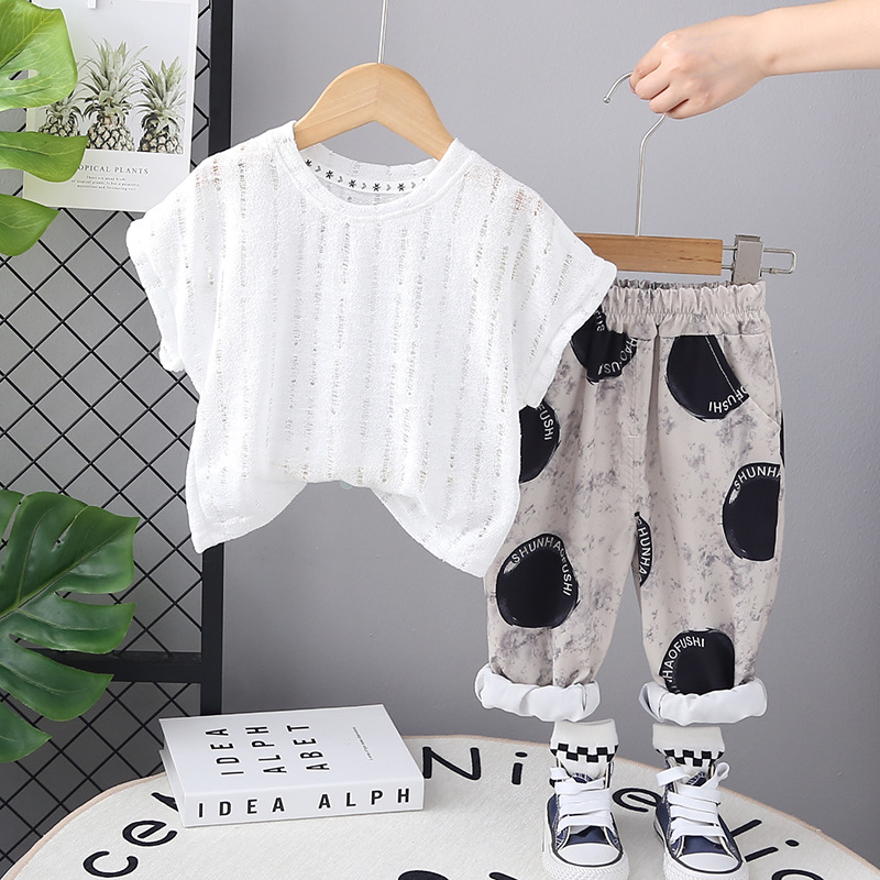 2025 New Western Style Baby Summer Children's Casual Hollow Short-sleeved Two-piece Set Trendy Men's Children's Summer Wear suit