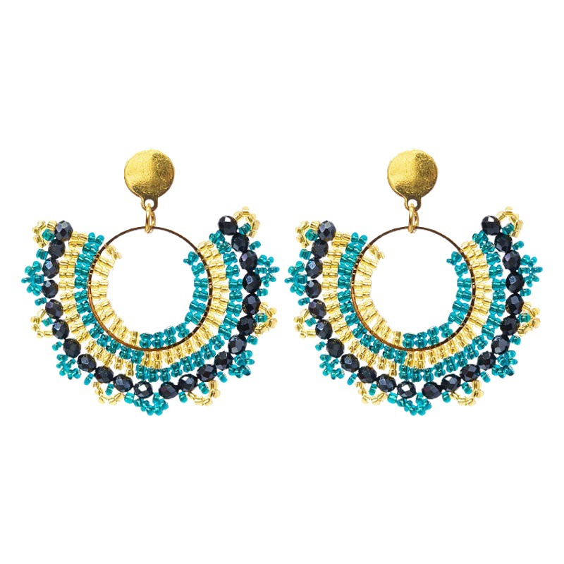 Cross-border European and American Ethnic Style Fan-shaped Earrings New Female Niche Personality Light Luxury Original Handmade Beaded Woven Earrings