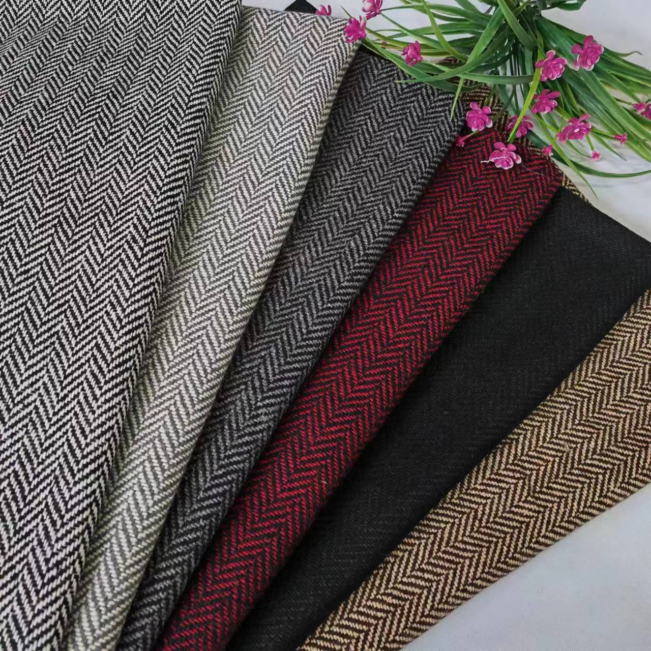 Shaoxing factory spot classic herringbone coat suit fashion shoes and hats bags woolen herringbone wool fabric