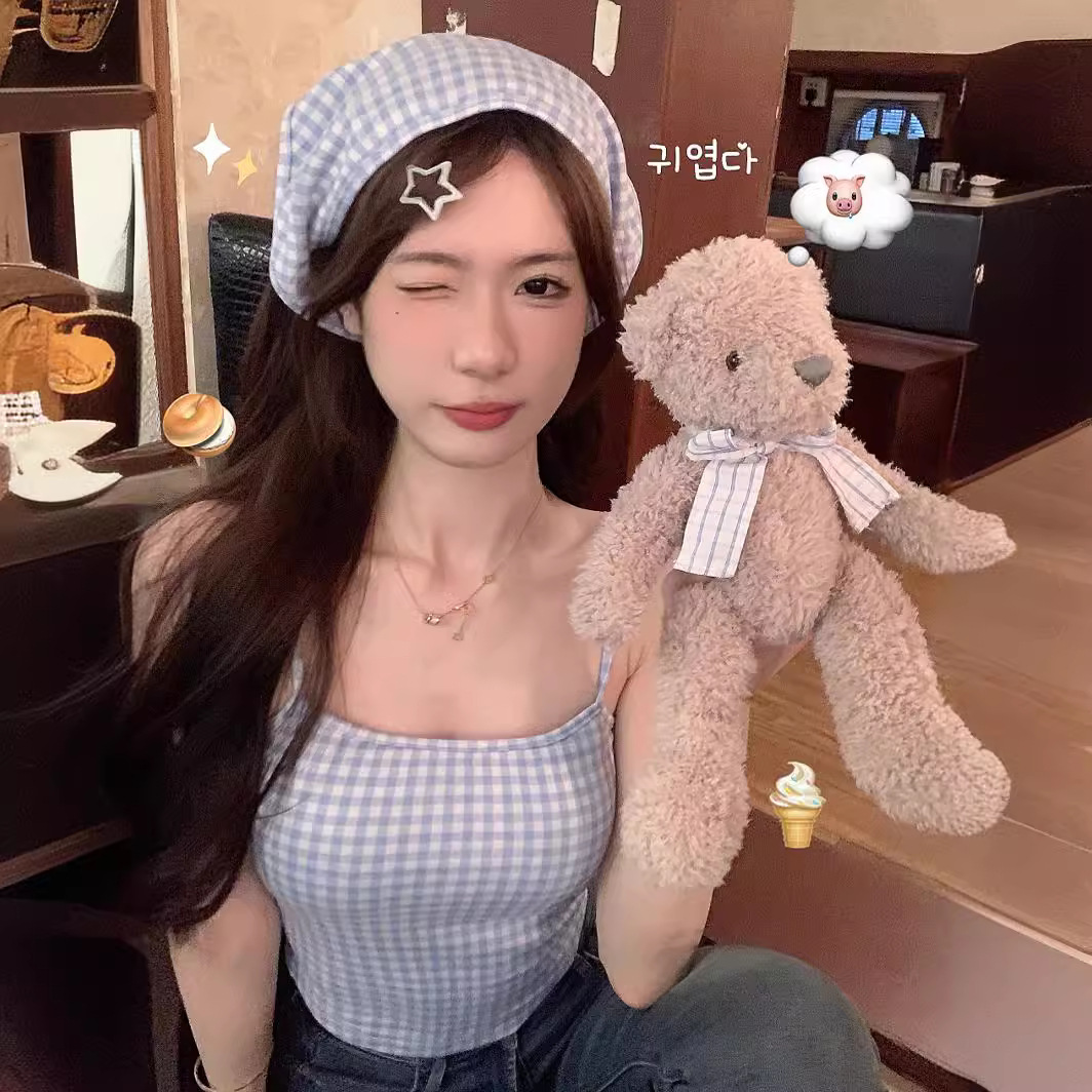 Cross-border Small Fresh Sweet Plaid Camisole Women's Summer Sexy Pure Desire Stretch Short Inner Top Outer Wear