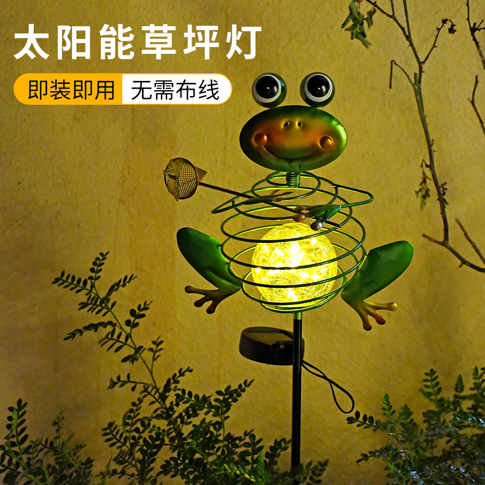 Solar Frog Lawn Light Iron Animal Garden Villa Floor Insert Light Outdoor Garden Waterproof Park Garden Light