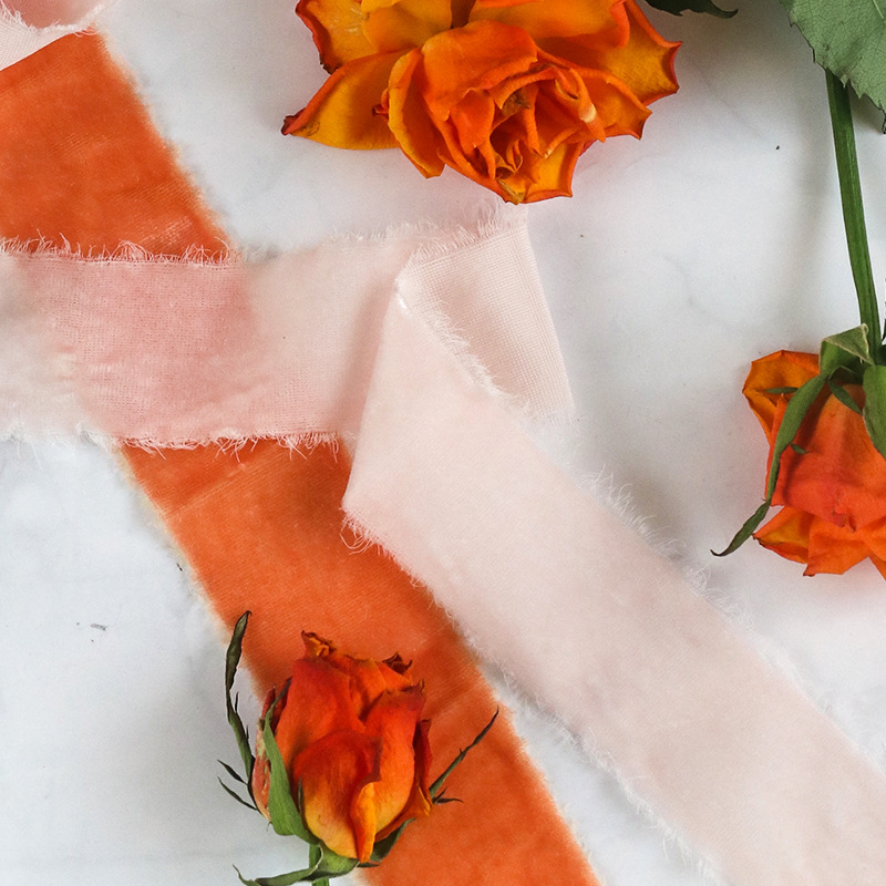 Cross-border ins Hand Tear Velvet Belt Korean Handmade Design Flower bouquet Wedding Decoration Gift Packaging Roughed Ribbon