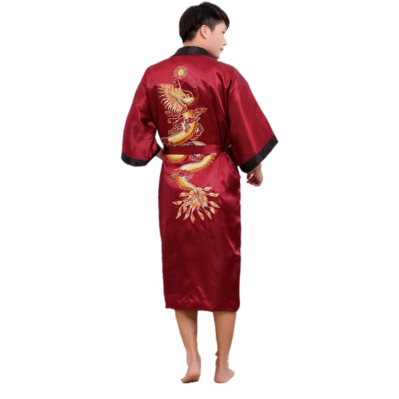Cross-Border increase silk double-sided embroidered dragon robe Tang suit ancient dragon robe kimono robe men's foreign trade