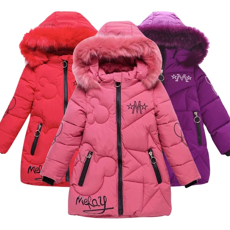 Picture of Winter New girls' cotton-padded coat Korean style medium and large children's mid-length thickened down cotton large fur collar cotton-padded coat