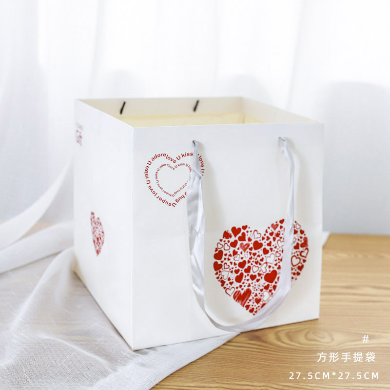 Picture of New handbag love good luck flower packaging bag square handbag bouquet packaging materials florist supplies