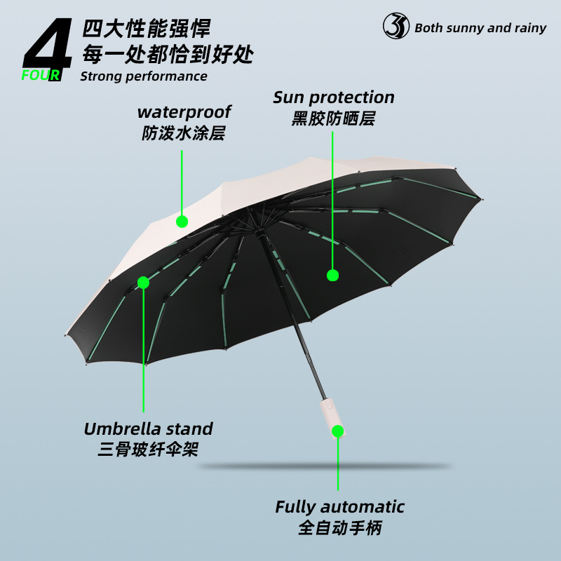 Picture of 60-Bone Fully Automatic Umbrella for Women, Rain or Shine, Large Reinforced Foldableing, Wind-Resistant, Men's Sunshade, Sun Protection, Uv Rays
