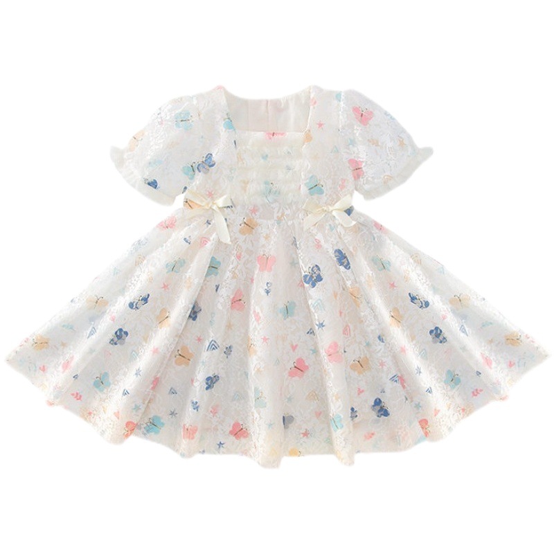 Girls' Fashionable Princess Dress Summer Dress 2024 New Style Little Girl's Fashionable Lace Dress Kidsren's Korean Style Mesh Dress