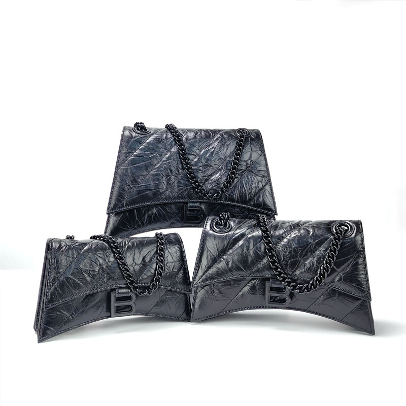 High-End First-Layer Cowhide Hourglass Bag 2024 New Pleated Quilted Chain Bag Single Shoulder Crossbody Bag for Women