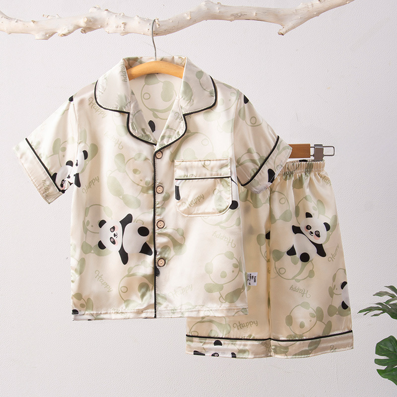 Picture of Children's Home Suit Summer Thin Boys and Girls Short-sleeved Cropped Pants Air-conditioning Suit 3-8 Children's Pajamas