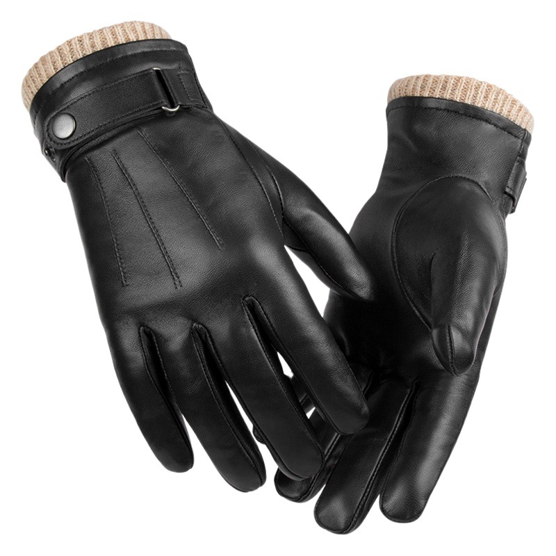 Winter sheepskin thermal gloves Korean high-grade men's fleece-lined windproof driving leather gloves gift box gift