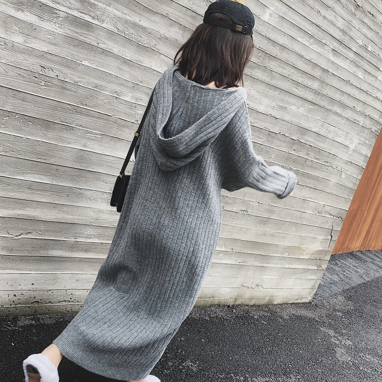 Winter Korean style hooded over-the-knee knitted dress 2020 New loose wool skirt bottoming long sweater skirt