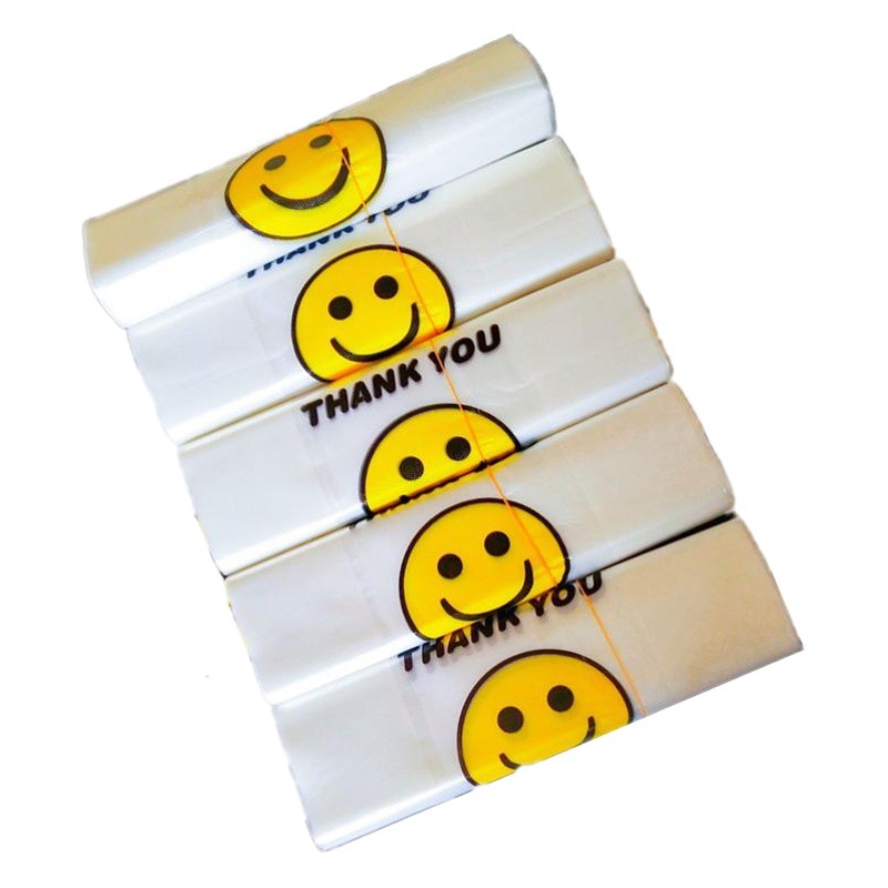 Transparent Vest-Style Smiley Bag Thickeneded Supermarket Plastic Shopping Bag Food Bag Fruit Bag Packing Bag Wholesale by the Pound
