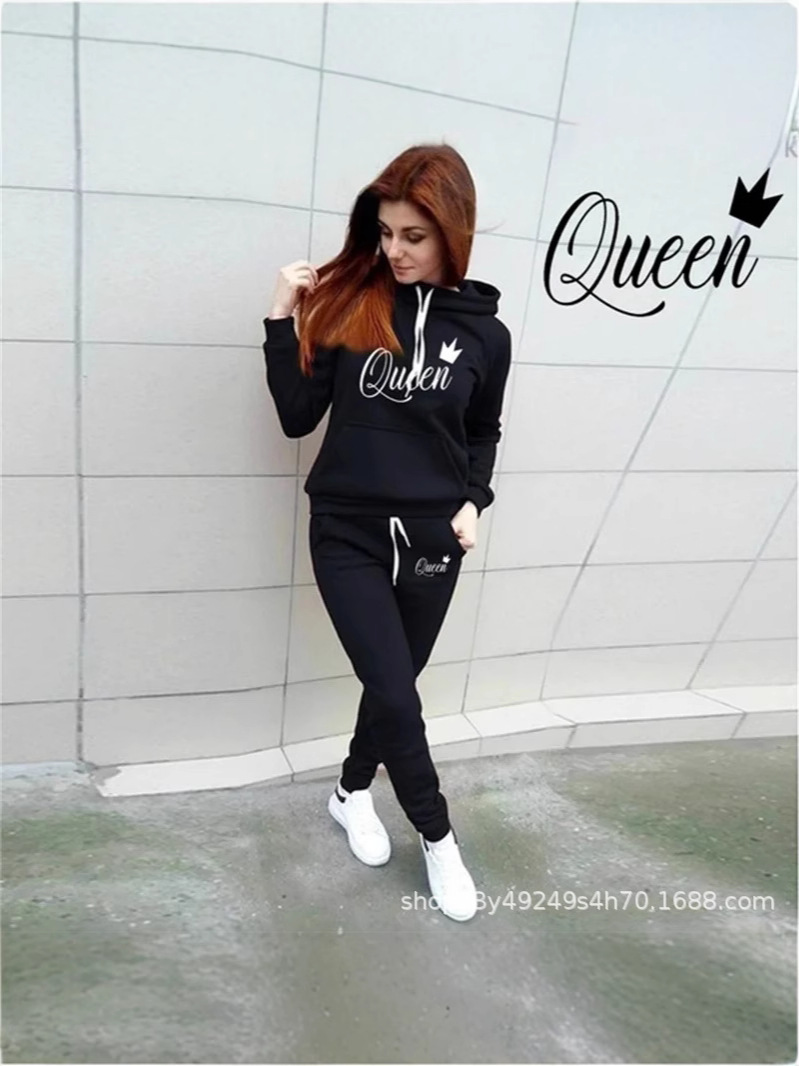2024 Autumn/Winter Cross-Border Women's Sweatshirt Casual Hooded Slim Suit Printed Women's Aliexpress Korean Fashion Versatile