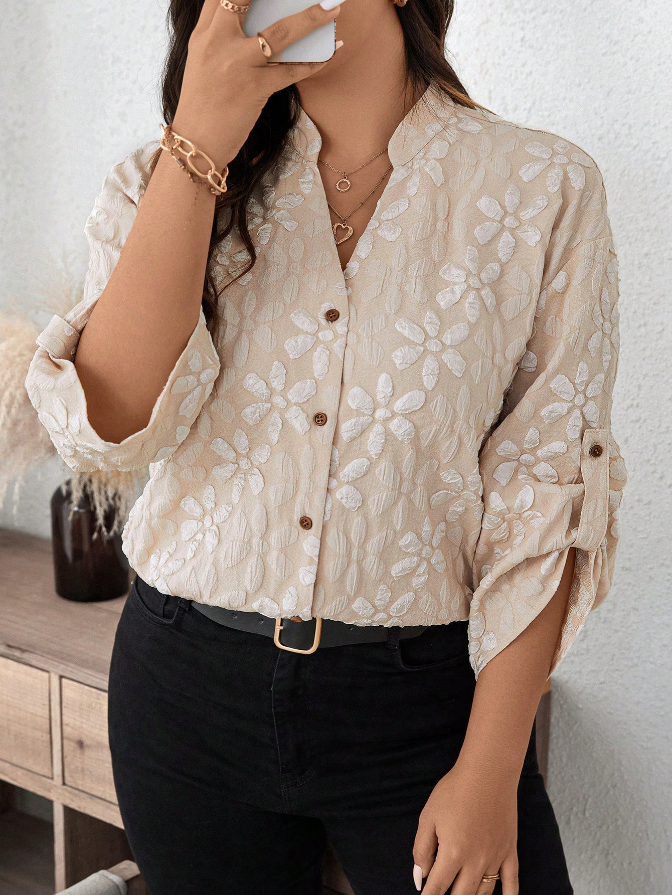 Amazon European and American Spring and Autumn Cross-border Women's Fashion Front-breasted Long-sleeved Shirt Top