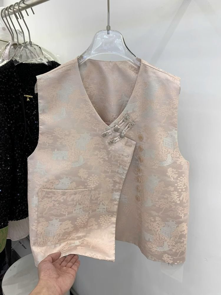 Picture of National style buckle fashion irregular design pink waistcoat women's spring 2024 new sleeveless waistcoat