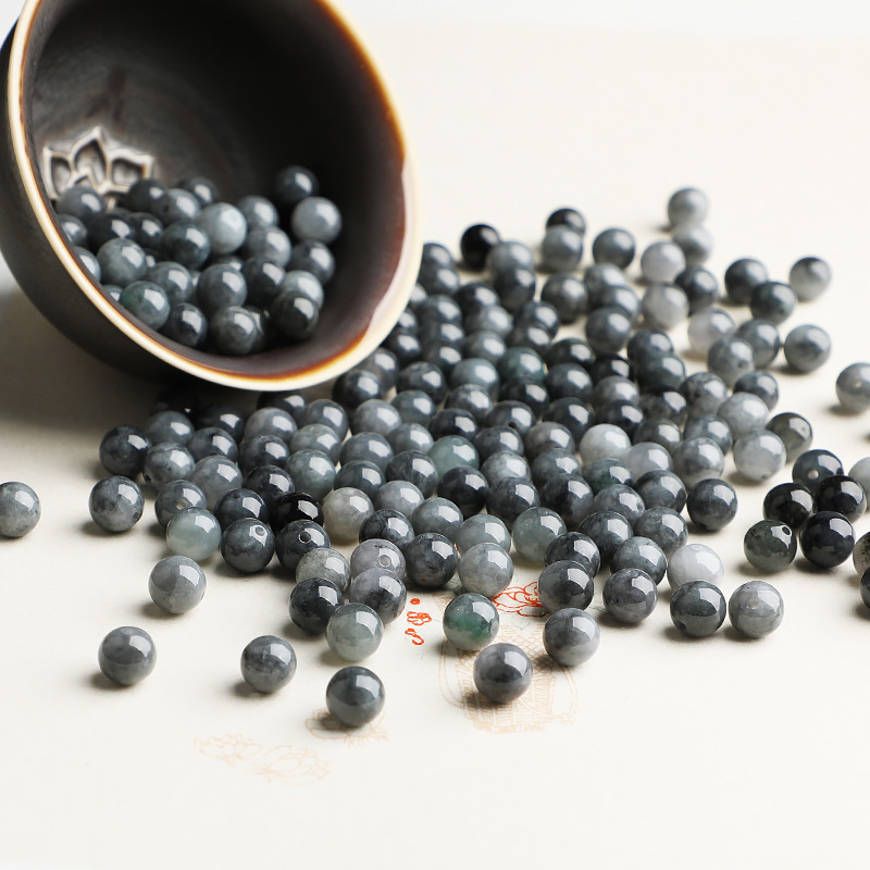 Picture of Natural Burma A Jade Round Beads High Waxy Ice Black Black Beads DIY Necklace Bracelet Accessories