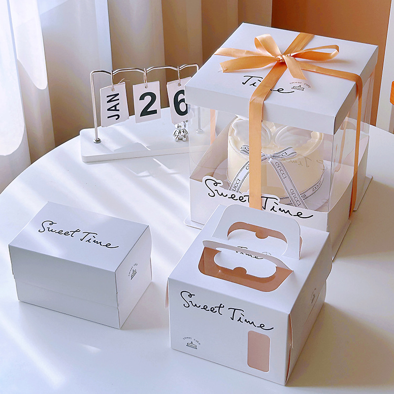 Cake packaging box six/eight/ten inch double layer 6/8/10 inch transparent high-grade birthday cake box packing box wholesale