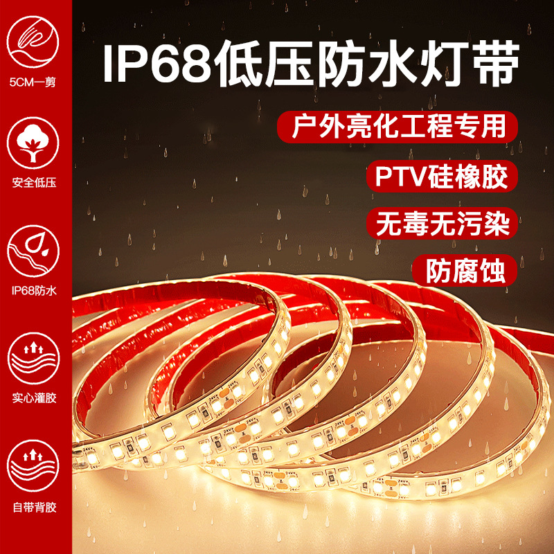 Led Waterproof Light Strip 24V Low Voltage Ip68 Outdoor Courtyard Swimming Pool Project Household Solid Silicone Led Light Strip
