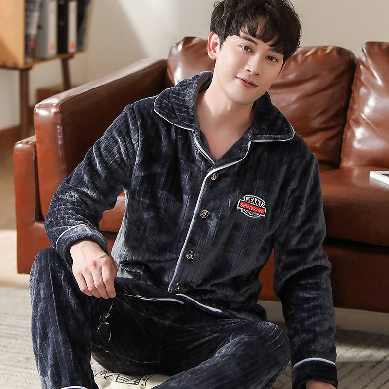 Picture of Winter new men's outdoor pajamas coral fleece pajamas men's thickened flannel home wear one-piece delivery