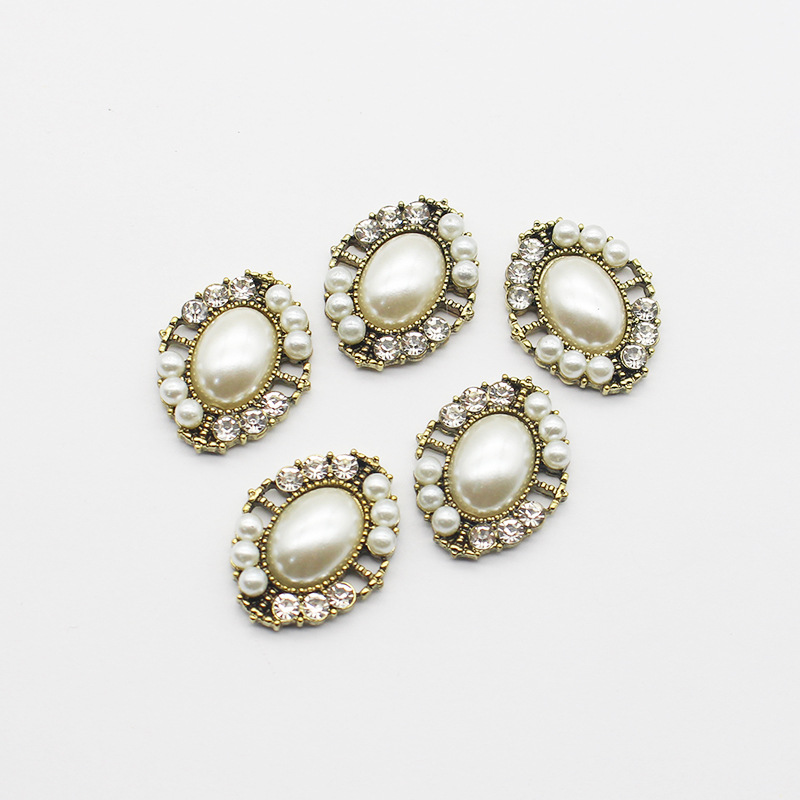 Picture of Cross-border hot sale 20*32mm Pearl Rhinestone alloy accessories DIY phone case clothing headdress hair clip accessories