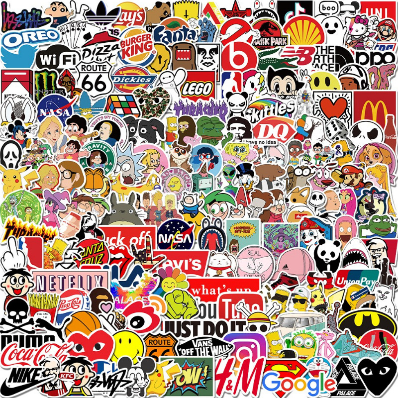 302 fashion brand stickers 90s personalized trendy Cool logo cartoon phone case vacuum cup decorative removable stickers