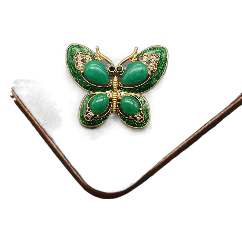 Cuifali middle ancient art backflow brooch natural stone butterfly enamel brooch insect animal clothing accessories