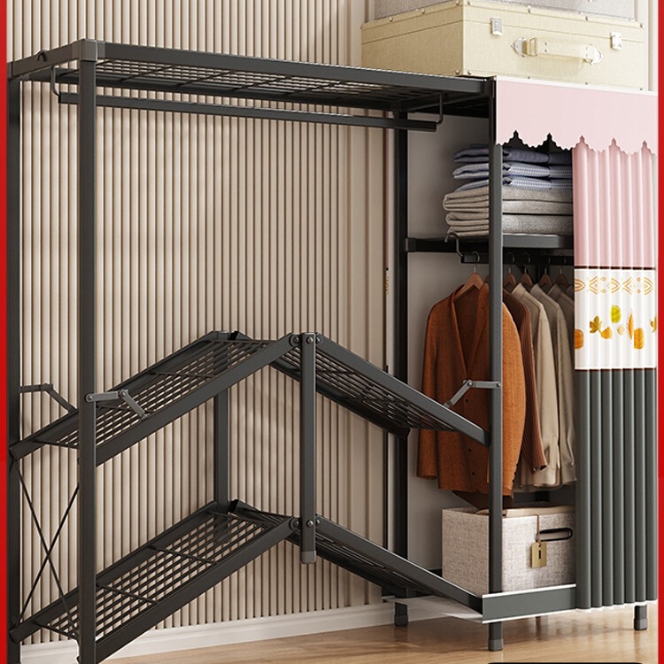 Folding simple wardrobe home bedroom installation free cloth wardrobe small apartment full steel frame strong and durable for rental house