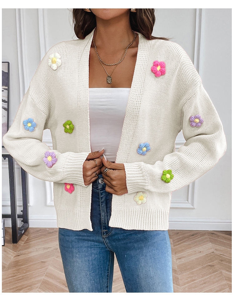 Picture of Foreign trade cross-border new hand hook flower sweet knitted cardigan sweater coat women's lazy casual loose sweater