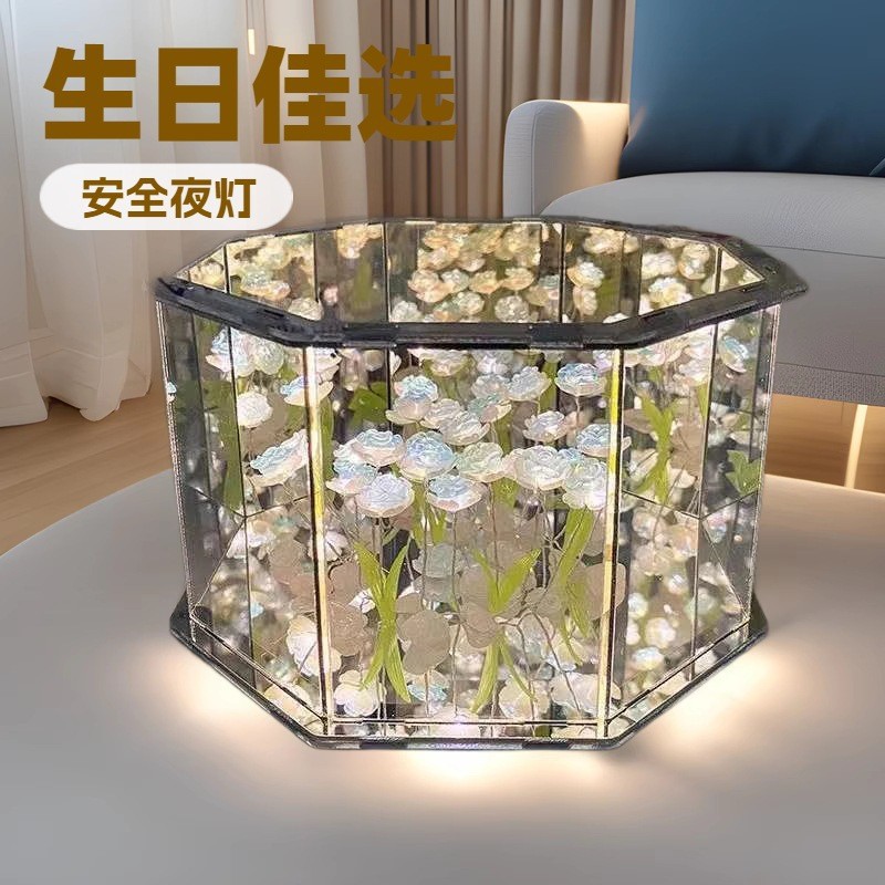 DIY Octagonal Rose Sea Nightlight Ornaments Valentine's Day Birthday Girlfriend Gift Creative Decoration